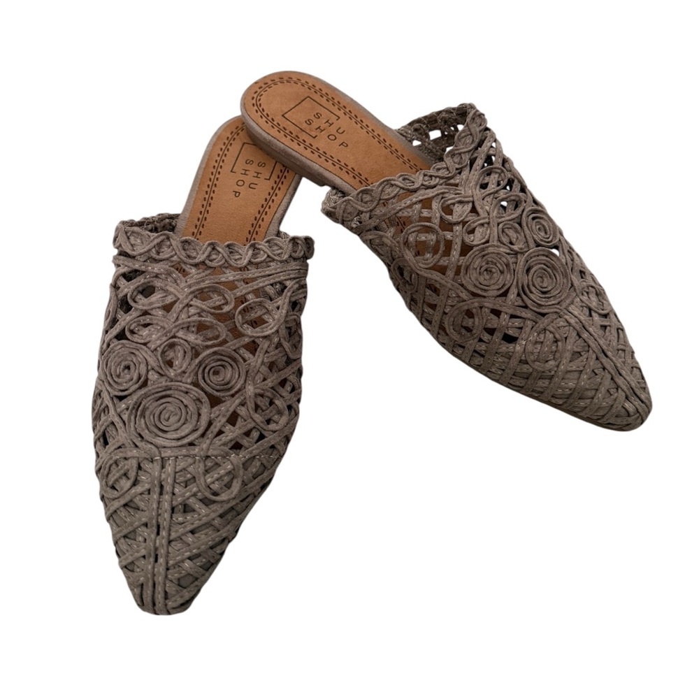 Shu Shop Woven Mules in Taupe, Size 7.5